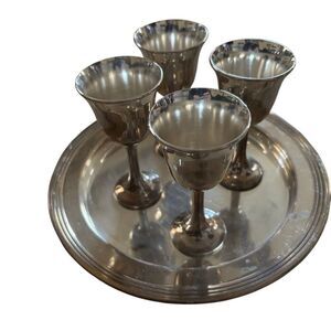F. B. Rogers Silver Plated 5 Piece Cordial Set Goblets & Tray